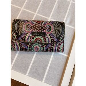 Sakroots Zip Around Accordion Tri Fold Snap Abstract Art BOHO Womens Wallet